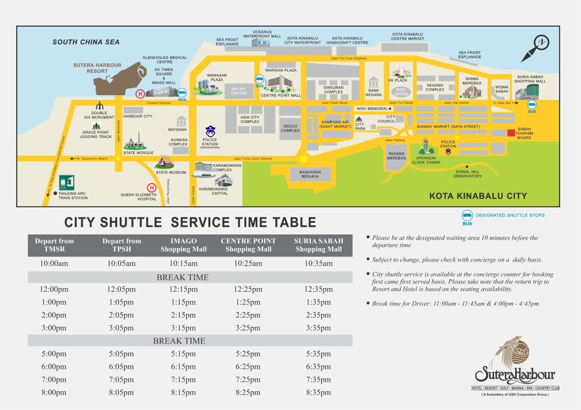 Hotel The Pacific Sutera Kota Kinabalu Exterior foto City Shuttle Service Timetable